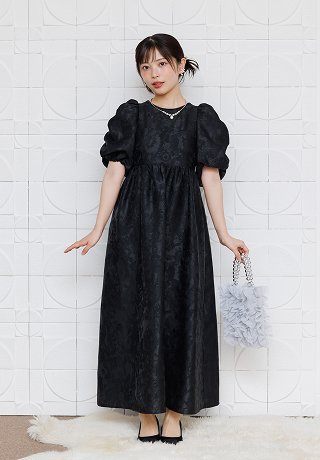 バブルスリーブジャガードドレス