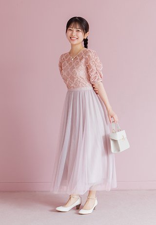 キラキラレース×チュールドレス
