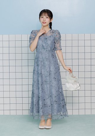 バブルスリーブジャガードドレス