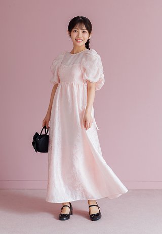 バブルスリーブジャガードドレス