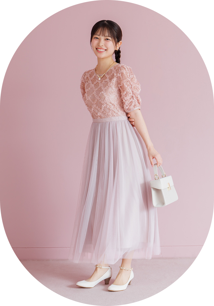 キラキラレース×チュールドレス
