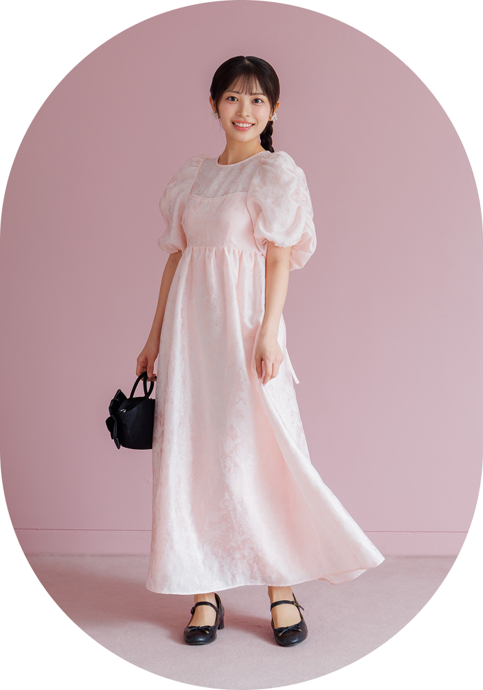 バブルスリーブジャガードドレス