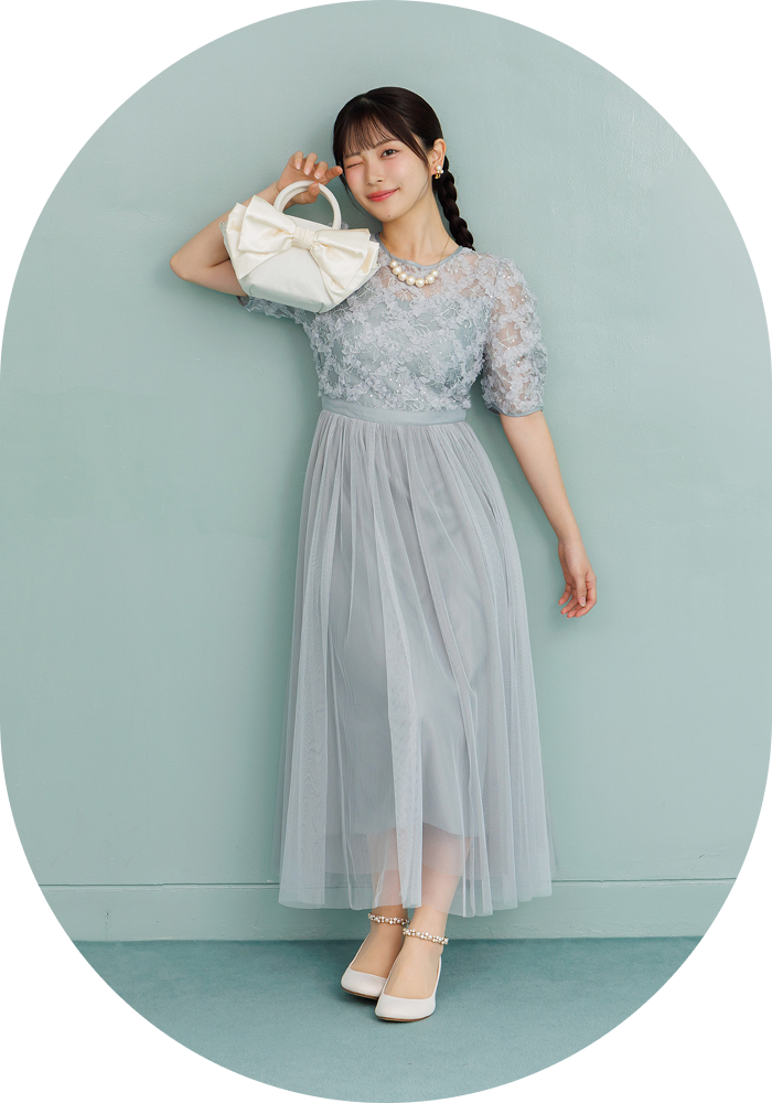 キラキラレース×チュールドレス