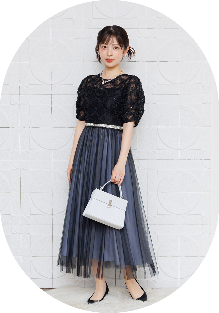 キラキラレース×チュールドレス