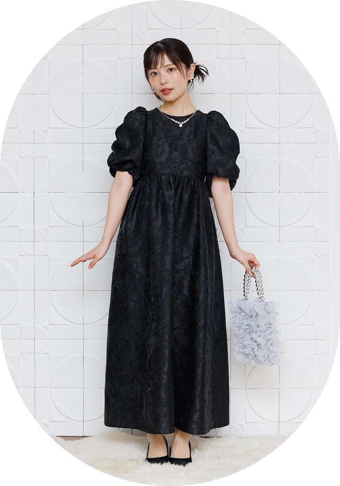 バブルスリーブジャガードドレス